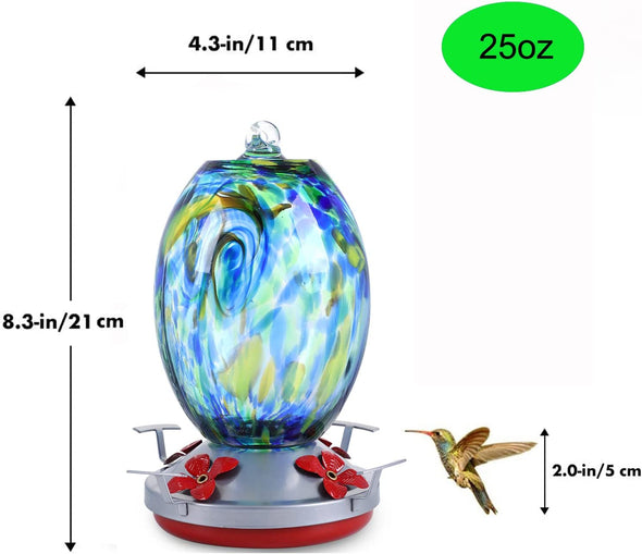 Blue Starry Night Hand Blown Glass Hummingbird Feeder- Holds 25 oz of Nectar - We Love Hummingbirds