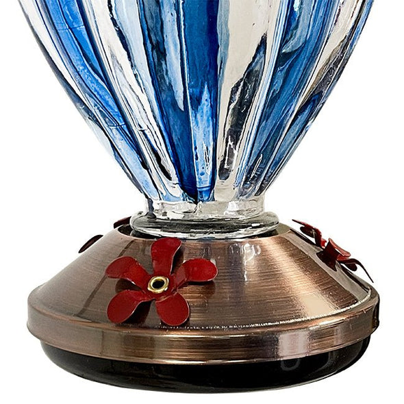 Blue Striped Glass Balloon Hummingbird Feeder - Holds 32 oz of Nectar - We Love Hummingbirds