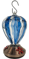 Blue Striped Glass Balloon Hummingbird Feeder - Holds 32 oz of Nectar - We Love Hummingbirds