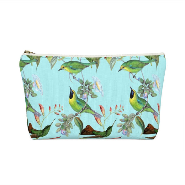 Blue Vintage Hummingbirds Flowers Accessory Pouch & Makeup Bag - We Love Hummingbirds