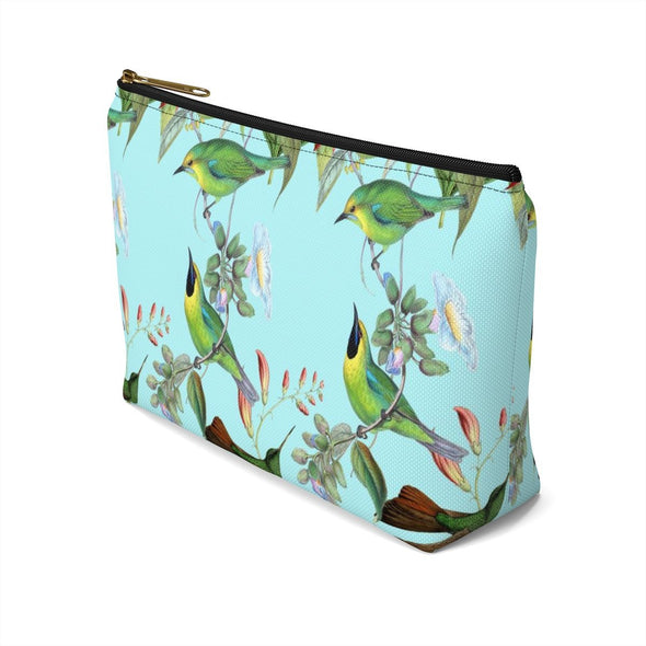Blue Vintage Hummingbirds Flowers Accessory Pouch & Makeup Bag - We Love Hummingbirds