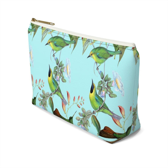 Blue Vintage Hummingbirds Flowers Accessory Pouch & Makeup Bag - We Love Hummingbirds