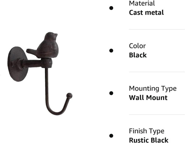 Brown Songbird Cast Iron Wall Hooks for Home Decor - We Love Hummingbirds