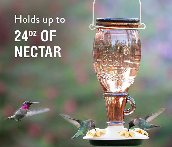Brown Top-Fill Glass Hummingbird Feeder - Holds 24 oz of Nectar - We Love Hummingbirds