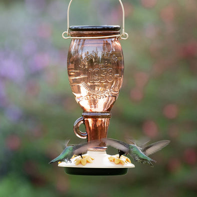 Brown Top-Fill Glass Hummingbird Feeder - Holds 24 oz of Nectar - We Love Hummingbirds