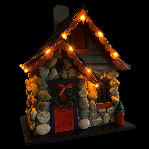 Charlevoix Stone Christmas Cottage with LEDs Bird House - We Love Hummingbirds