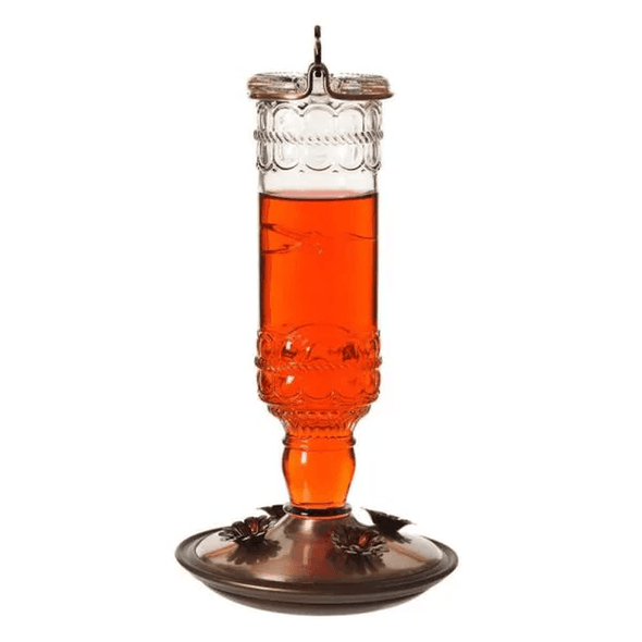 Clear Antique Bottle Decorative Glass Hummingbird Feeder - We Love Hummingbirds
