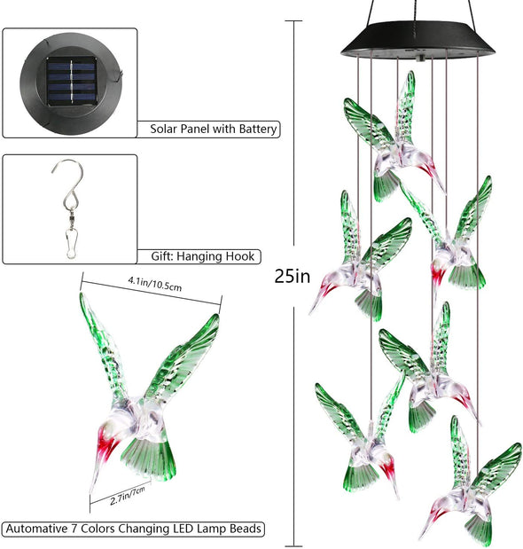 Color Changing Solar Hummingbird Wind Chimes - We Love Hummingbirds