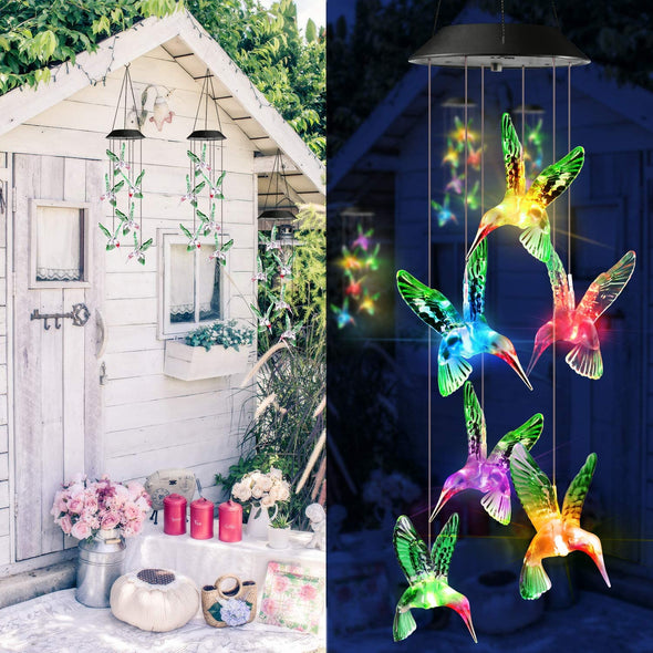 Color Changing Solar Hummingbird Wind Chimes - We Love Hummingbirds