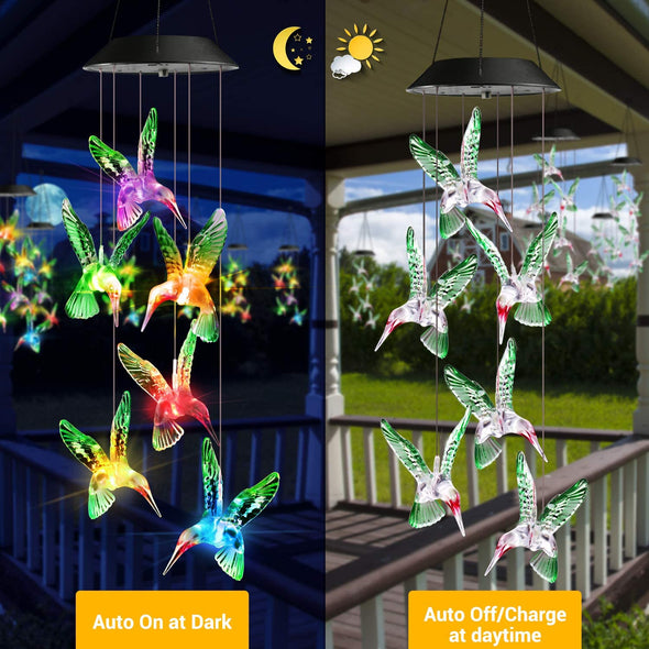 Color Changing Solar Hummingbird Wind Chimes - We Love Hummingbirds