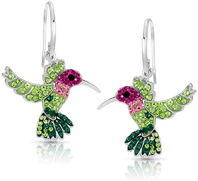 Colorful Flying Hummingbird Crystal Earrings Never Rust 925 Sterling Silver with Hypoallergenic Hooks for Women & Girls with Free Breathtaking Gift Box for the Miracle of Living - We Love Hummingbirds