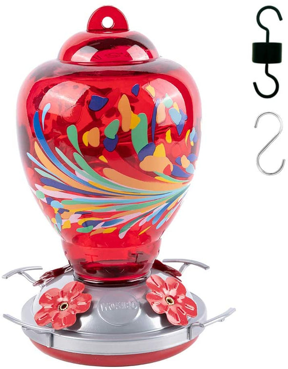 Colorful Red Glass Hummingbird Feeder - Holds 34 oz of Nectar - We Love Hummingbirds