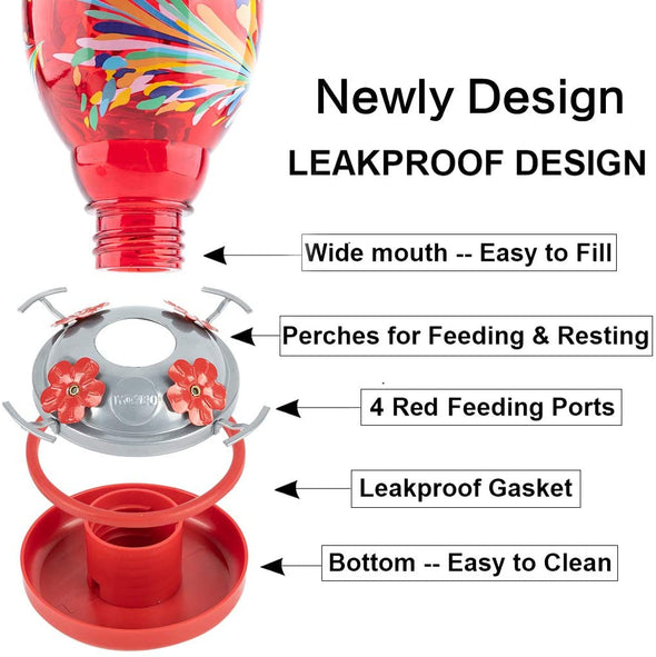 Colorful Red Glass Hummingbird Feeder - Holds 34 oz of Nectar - We Love Hummingbirds