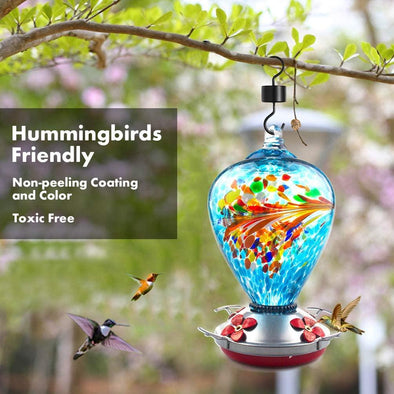 Comet Hand Blown Glass Hummingbird Feeder - Holds 34 oz of Nectar - We Love Hummingbirds