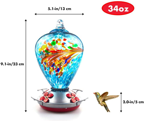 Comet Hand Blown Glass Hummingbird Feeder - Holds 34 oz of Nectar - We Love Hummingbirds