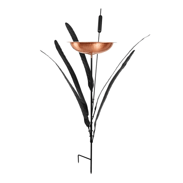 Copper Single Cattail Birdbath with 1 Bowl and Stake - 50 in. Tall - We Love Hummingbirds