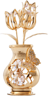 Crystal Studded Flower Ornament in Vase with Decorative Hummingbird - We Love Hummingbirds