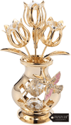 Crystal Studded Flower Ornament in Vase with Decorative Hummingbird - We Love Hummingbirds
