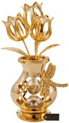 Crystal Studded Flower Ornament in Vase with Decorative Hummingbird - We Love Hummingbirds