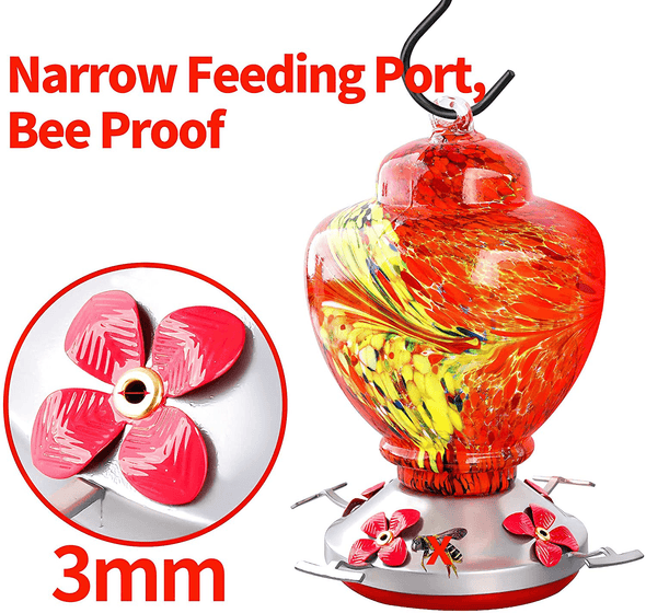 Ewonlife Hummingbird Feeder Glass for Outdoors Hanging, 2 Pack Hummingbird Feeders with Perch, Hand Blown Glass, Leak-Proof, Easy Clean and Fill, Include 2 Hooks, Brush, Hanging Rope(38 Ounces/Pack) - We Love Hummingbirds