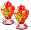 Ewonlife Hummingbird Feeder Glass for Outdoors Hanging, 2 Pack Hummingbird Feeders with Perch, Hand Blown Glass, Leak-Proof, Easy Clean and Fill, Include 2 Hooks, Brush, Hanging Rope(38 Ounces/Pack) - We Love Hummingbirds