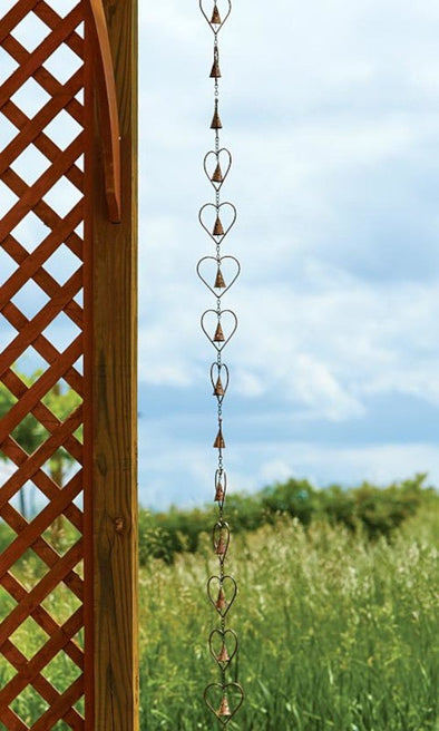 Flamed Copper Heart and Bell Rain Chain - We Love Hummingbirds