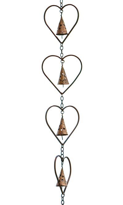 Flamed Copper Heart and Bell Rain Chain - We Love Hummingbirds