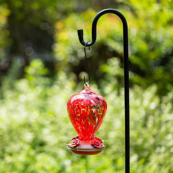 Floral Balloon Hand Blown Glass Hummingbird Feeder - Holds 34 oz of Nectar - We Love Hummingbirds