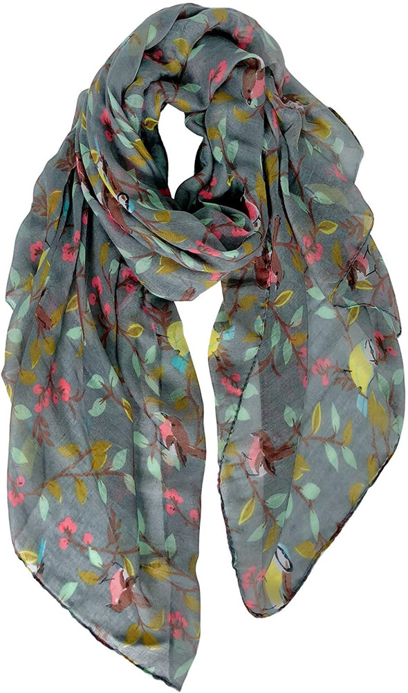 Floral Birds Print Scarf for Women - We Love Hummingbirds