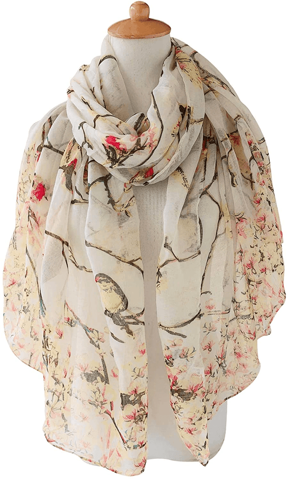 Floral Birds Print Scarf for Women - We Love Hummingbirds