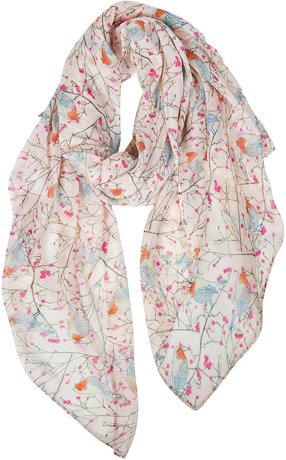 Floral Birds Print Scarf for Women - We Love Hummingbirds