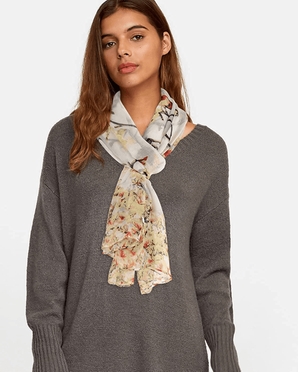 Floral Birds Print Scarf for Women - We Love Hummingbirds