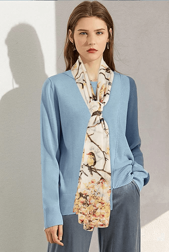 Floral Birds Print Scarf for Women - We Love Hummingbirds