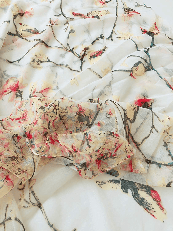 Floral Birds Print Scarf for Women - We Love Hummingbirds