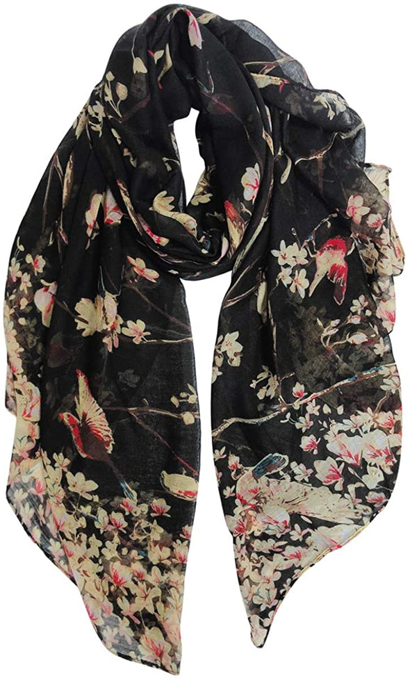 Floral Birds Print Scarf for Women - We Love Hummingbirds