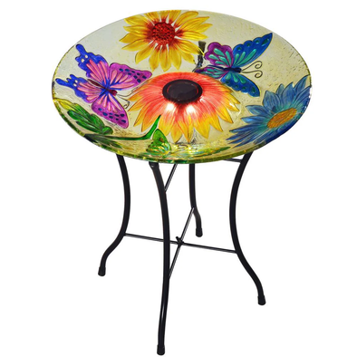 Glass Butterfly Outdoor Fusion Solar Birdbath with Stand - We Love Hummingbirds