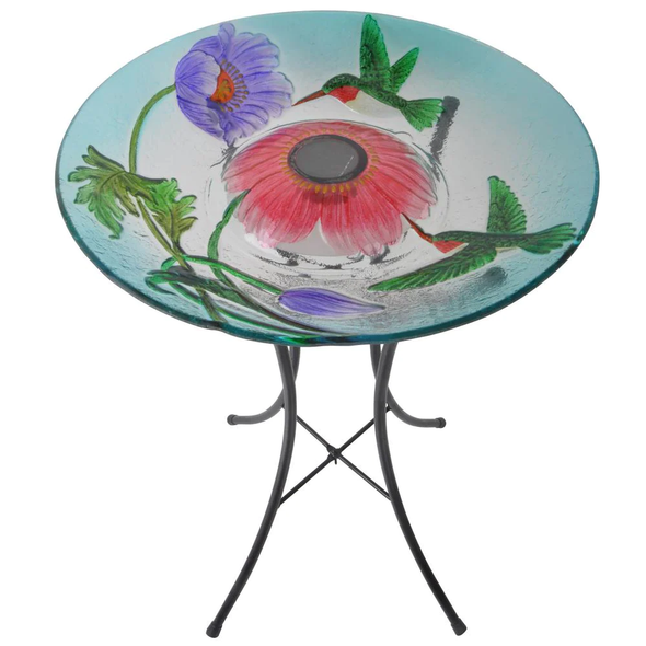 Glass Hummingbird Outdoor Fusion Solar Birdbath - We Love Hummingbirds