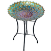 Glass Outdoor Fusion Mosaic Flower Birdbath with Stand - We Love Hummingbirds