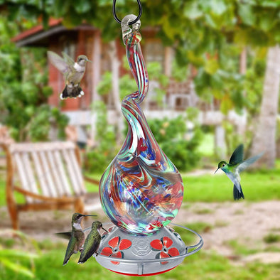Gnarly Glass Neck Gourd Hand Blown Glass Hummingbird Feeder - Holds 16oz of Nectar - We Love Hummingbirds
