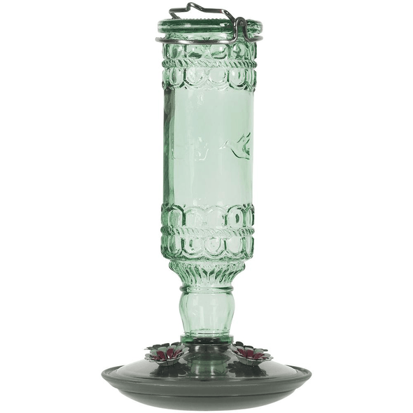 Green Antique Bottle Decorative Glass Hummingbird Feeder - We Love Hummingbirds