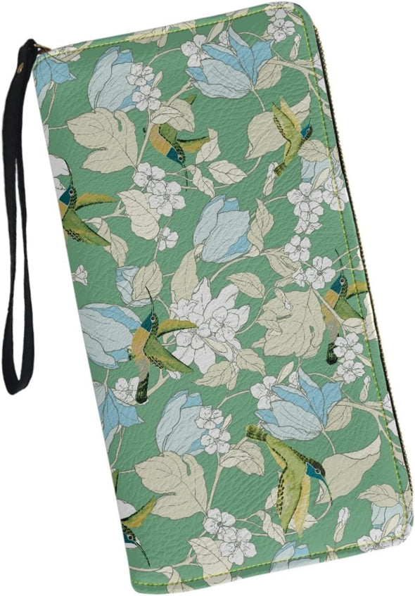 Green Hummingbird Floral Print RFID Blocking Wallet Clutch - We Love Hummingbirds