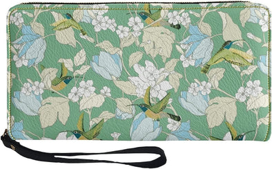 Green Hummingbird Floral Print RFID Blocking Wallet Clutch - We Love Hummingbirds