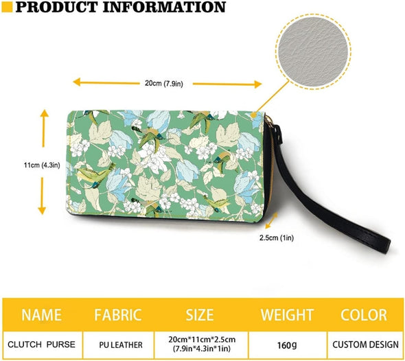 Green Hummingbird Floral Print RFID Blocking Wallet Clutch - We Love Hummingbirds