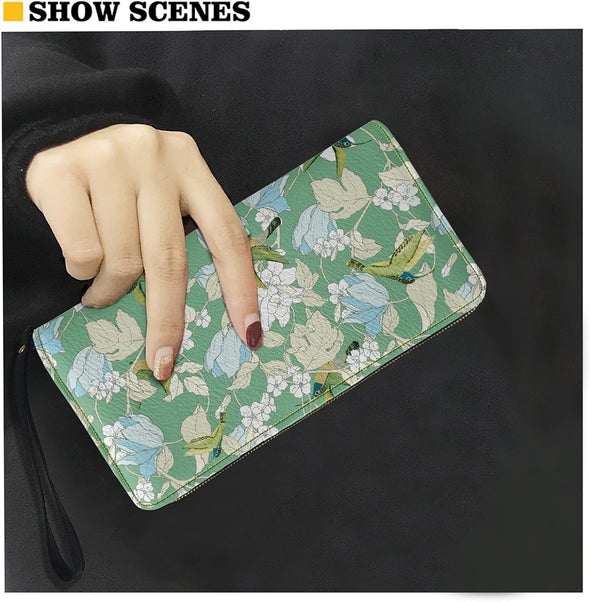 Green Hummingbird Floral Print RFID Blocking Wallet Clutch - We Love Hummingbirds