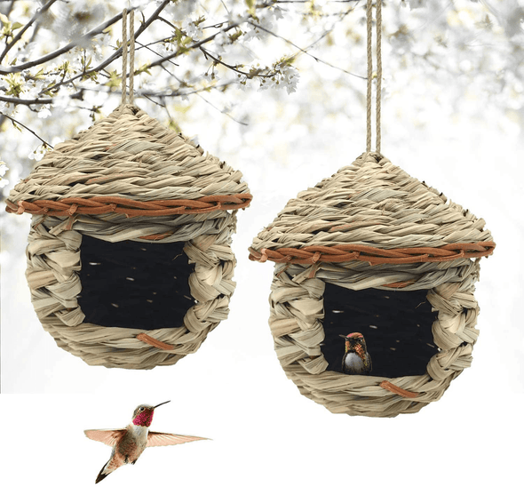 Gute Hummingbird House, Grass Hand Woven Birdhouses for Outdoors Hanging, Natural Bird Hut for Outside, Bird Houses for Audubon Finch Canary Chickadee - We Love Hummingbirds