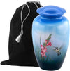 Hand Painted Solid Metal Adult Cremation Urn with Free Velvet Bag - We Love Hummingbirds