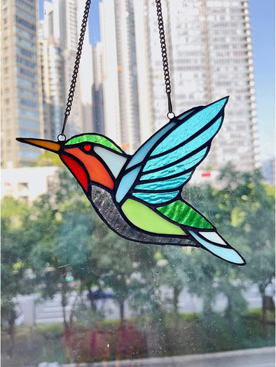 Handcrafted Hummingbird Stained Glass Window Sun Catcher - We Love Hummingbirds