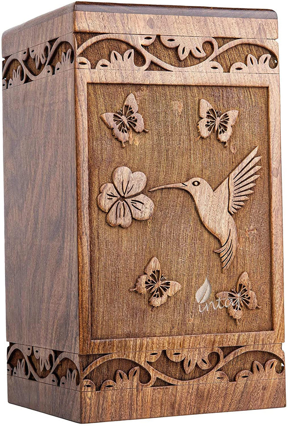 Handcrafted Rosewood Cremation Urn for Human Ashes - We Love Hummingbirds