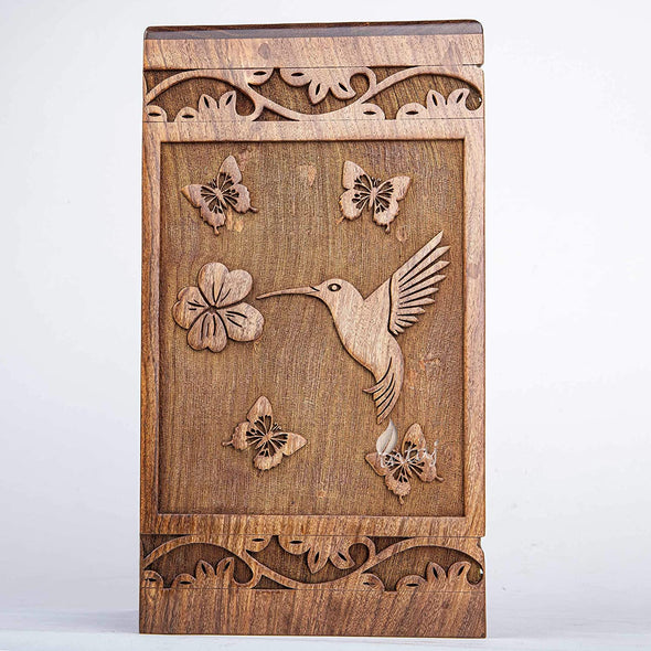 Handcrafted Rosewood Cremation Urn for Human Ashes - We Love Hummingbirds