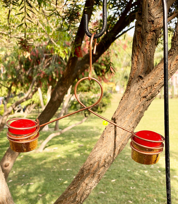 Hanging Copper Hummingbird Feeder with Double Nectar Cups - We Love Hummingbirds